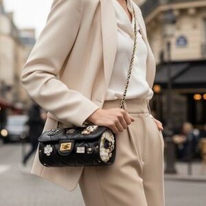 Black Lucky Charms Quilted Cylinder Shoulder Crossbody Bag